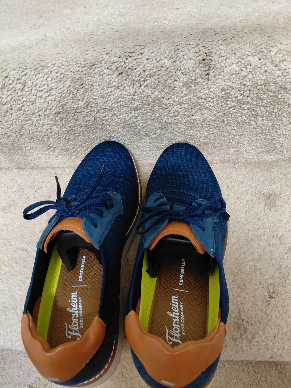 Florsheim Navy Knit Derby Oxfords with Brown Trim NWOT